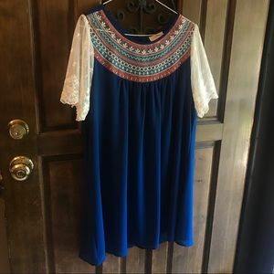 NEW Umgee Blue Babydoll Embroidered Dress Size M